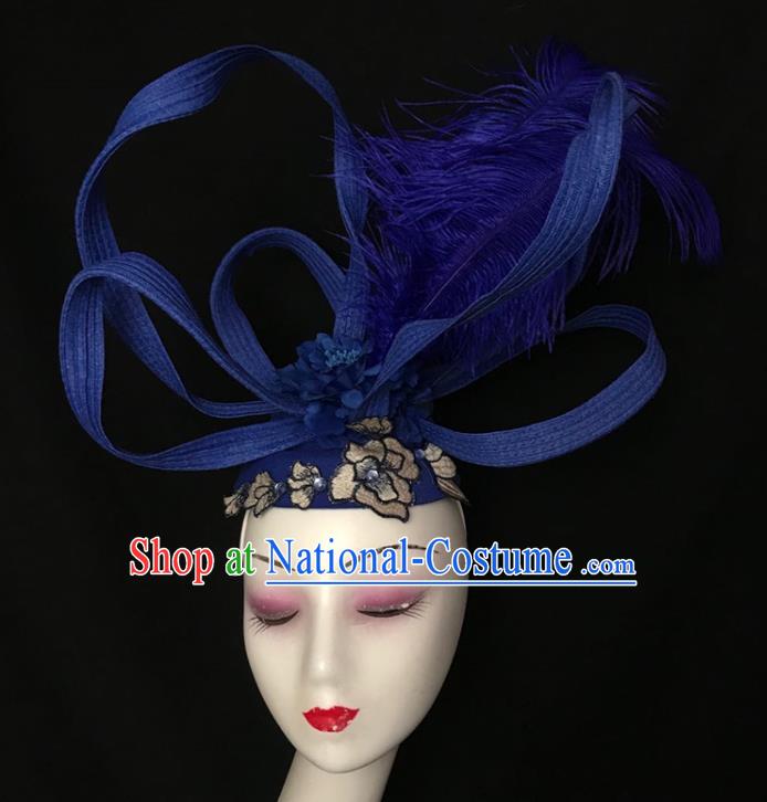 Top Brazil Parade Headdress Halloween Cosplay Hair Accessories Catwalks Blue Feather Royal Crown Rio Carnival Top Hat