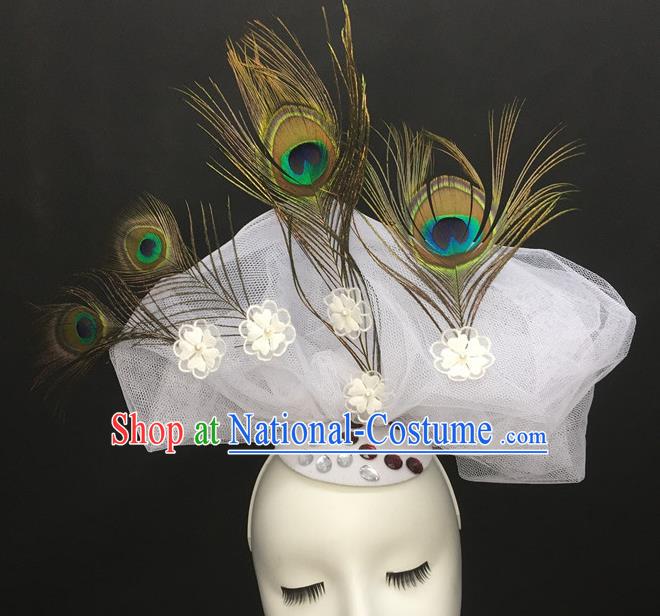 Top Cosplay Party Hair Accessories Catwalks Bride Royal Crown Halloween Fancy Ball Top Hat Gothic Feather Headdress