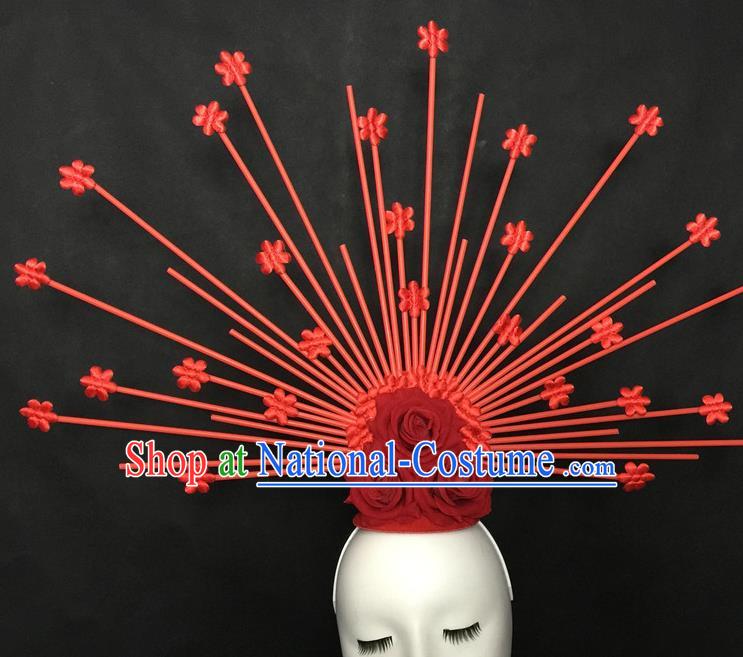 Top Gothic Red Rose Headdress Cosplay Party Hair Accessories Catwalks Goddess Royal Crown Halloween Fancy Ball Top Hat