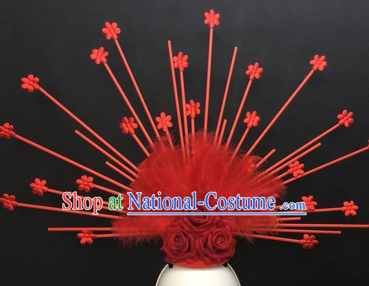 Top Halloween Fancy Ball Hair Clasp Gothic Red Rose Headdress Cosplay Party Feather Hair Accessories Catwalks Goddess Royal Crown