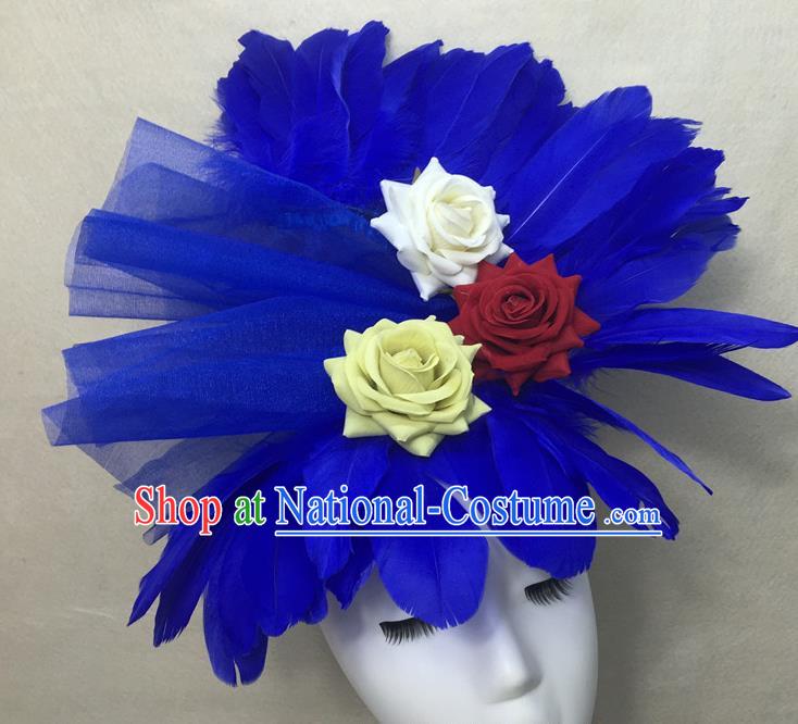 Top Brazilian Carnival Headdress Cosplay Hair Accessories Catwalks Royalblue Feather Royal Crown Halloween Party Top Hat