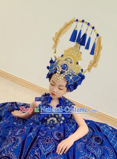 Custom Brazil Parade Dance Full Dress Children Catwalks Garment Costume Court Girl Stage Show Clothing and Headwear