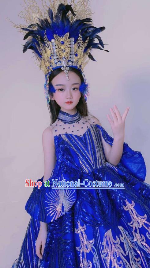 Top Brazil Parade Headdress Halloween Cosplay Hair Accessories Catwalks Blue Feather Royal Crown Baroque Top Hat