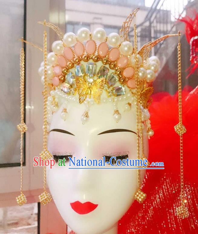 Top Halloween Cosplay Princess Hair Accessories Catwalks Golden Tassel Royal Crown Baroque Princess Pearls Hat Brazil Parade Girl Headdress