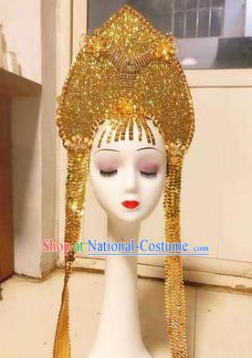 Top Catwalks Golden Royal Crown Baroque Bride Hat Brazil Parade Headdress Halloween Cosplay Queen Hair Accessories