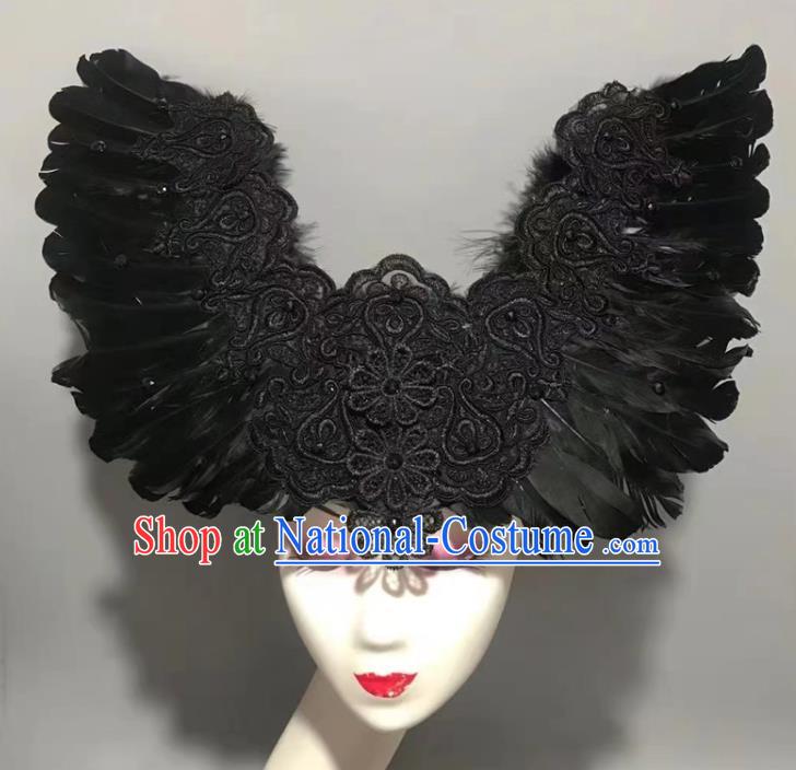 Top Halloween Cosplay Queen Hair Accessories Catwalks Black Feather Royal Crown Baroque Deluxe Wings Hat Brazil Parade Headdress