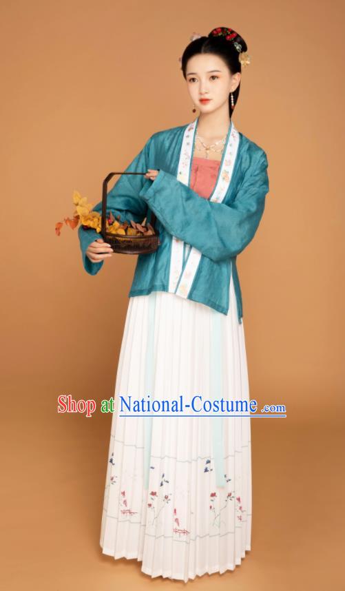 China Traditional Song Dynasty Young Woman Historical Clothing Ancient Country Lady Hanfu Dress Garment Costumes Full Set