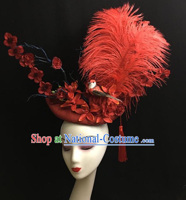 Top Halloween Cosplay Queen Hair Accessories Catwalks Red Feather Royal Crown Rio Carnival Top Hat Brazil Parade Headdress