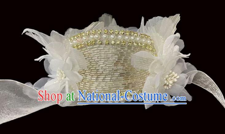 Professional Children Stage Performance Hair Accessories Christmas Day White Veil Headwear Girl Princess Pearls Royal Crown