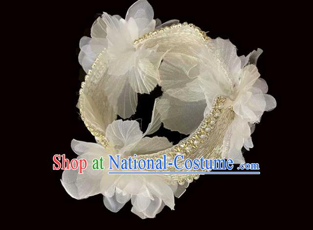 Professional Children Stage Performance Hair Accessories Christmas Day White Veil Headwear Girl Princess Pearls Royal Crown