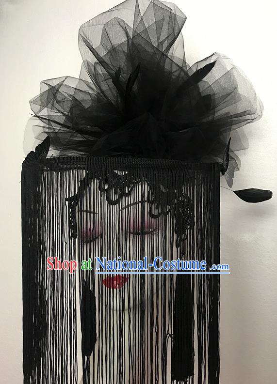 Top Princess Headdress Baroque Black Tassel Top Hat Cosplay Fairy Hair Accessories Halloween Catwalks Veil Royal Crown