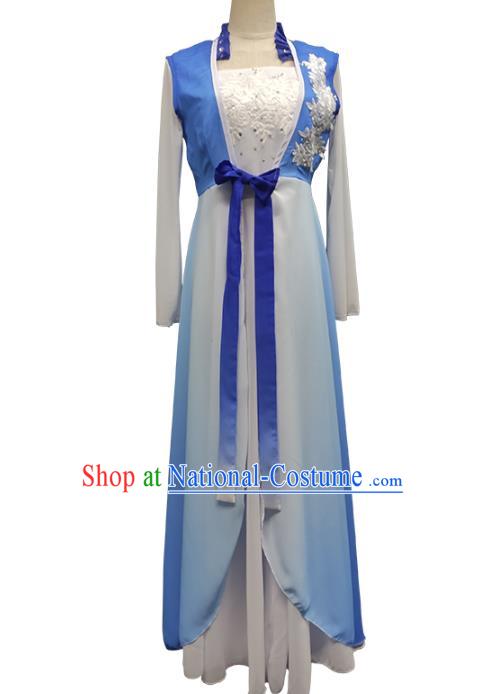 Top Chinese Classical Dance Blue Dress Woman Solo Dance Garment Costume Traditional Umbrella Dance Clothing