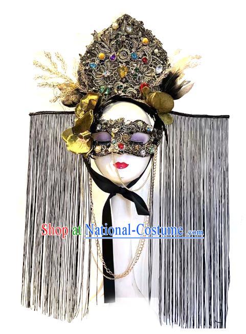 Top Cosplay Hair Accessories Halloween Catwalks Tassel Royal Crown Rio Carnival Parade Headdress Baroque Queen Hat