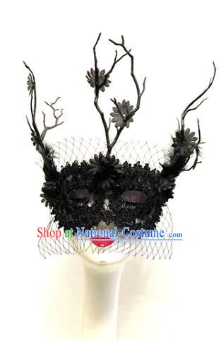 Handmade Brazil Carnival Mask Halloween Cosplay Face Mask Costume Party Black Lace Blinder Gothic Headpiece