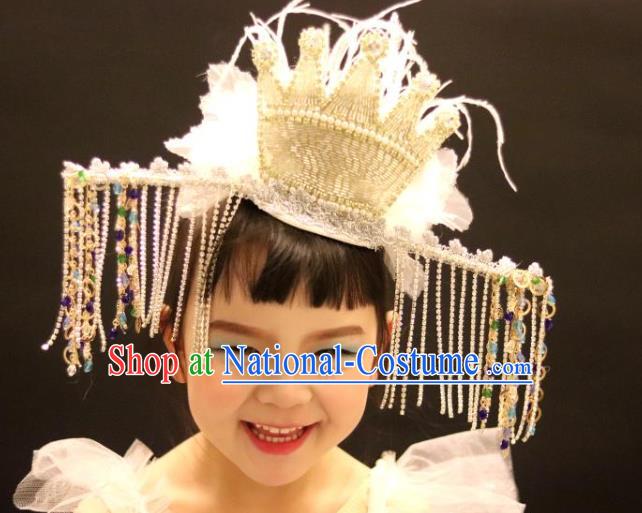 Professional Children Stage Performance Hair Accessories Christmas Day Headwear Girl Princess Pearls Royal Crown