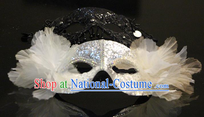 Handmade Costume Party White Sequins Blinder Gothic Princess Headpiece Brazil Carnival Mask Halloween Cosplay Face Mask