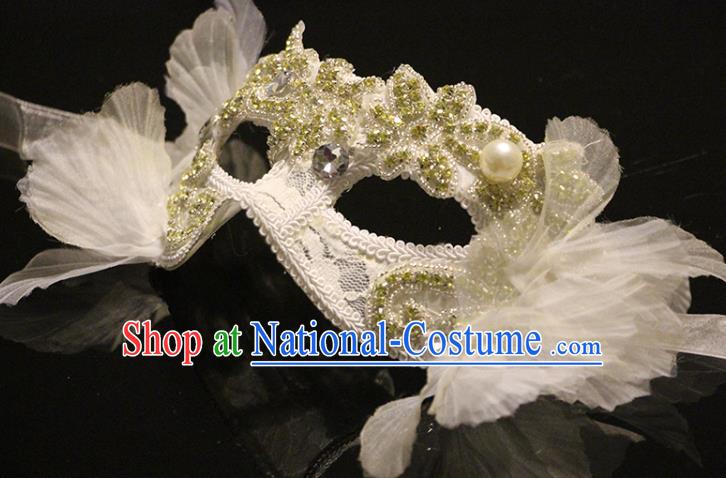 Handmade Brazil Carnival White Lace Mask Halloween Cosplay Sequins Face Mask Costume Party Gothic Princess Headpiece