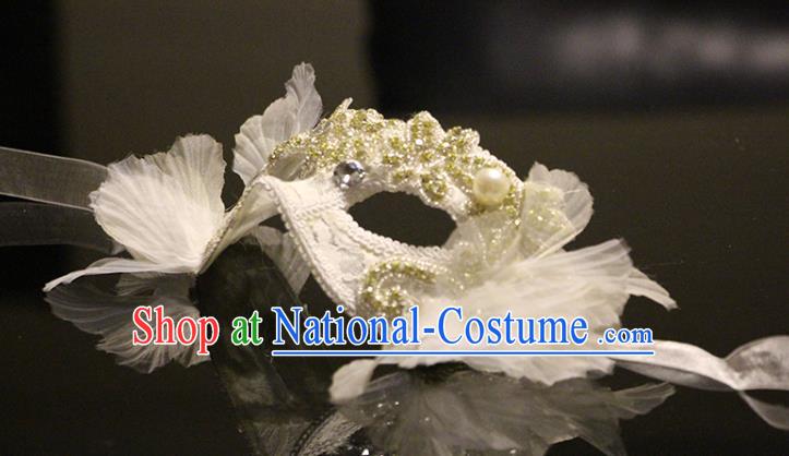 Handmade Brazil Carnival White Lace Mask Halloween Cosplay Sequins Face Mask Costume Party Gothic Princess Headpiece