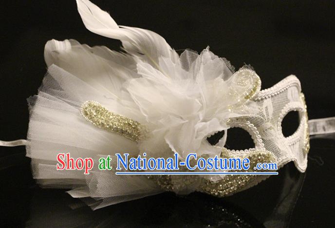 Handmade Costume Party Gothic Princess Headpiece Brazil Carnival White Lace Mask Halloween Cosplay Feather Face Mask