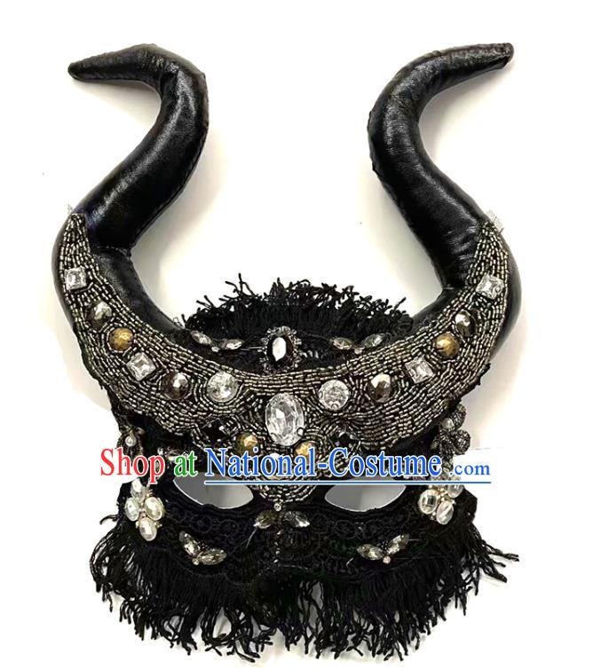 Handmade Costume Party Gothic Queen Headpiece Brazil Carnival Ox Horn Mask Halloween Cosplay Witch Face Mask