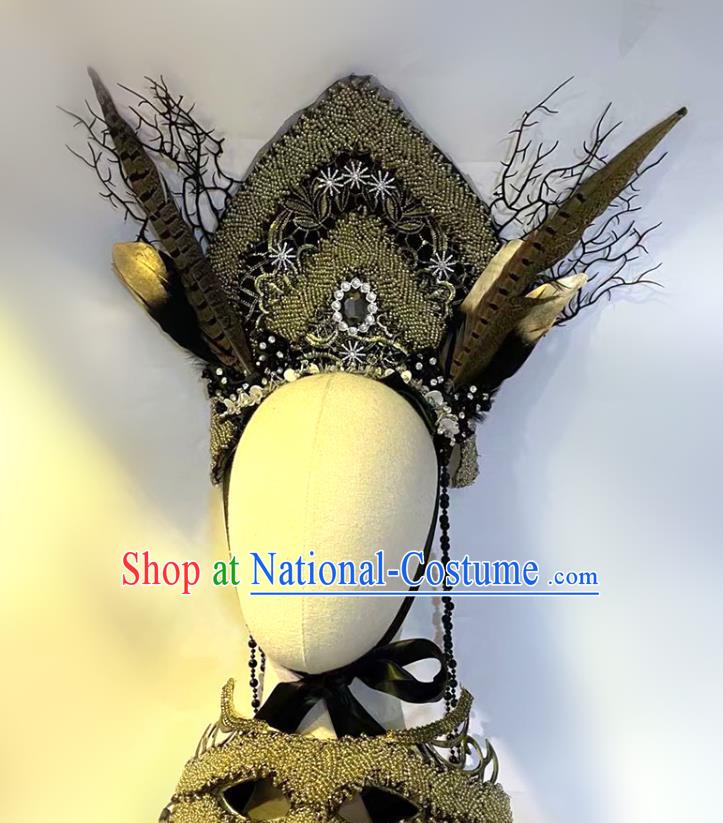 Top Baroque Queen Crystal Hat Cosplay Princess Hair Accessories Halloween Catwalks Black Royal Crown Carnival Parade Headdress