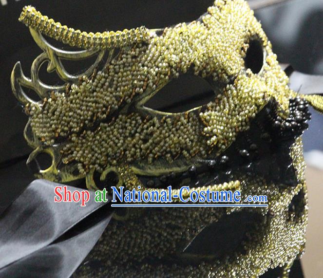 Handmade Halloween Cosplay Golden Beads Face Mask Costume Party Blinder Baroque Queen Headpiece Brazil Carnival Mask