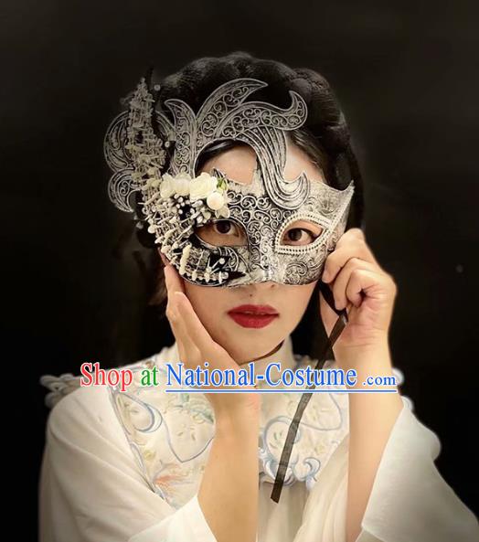 Handmade Brazil Carnival Argent Mask Halloween Cosplay Face Mask Costume Party Blinder Baroque Headpiece