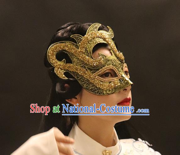 Handmade Baroque Headpiece Brazil Carnival Golden Mask Halloween Cosplay Face Mask Costume Party Blinder