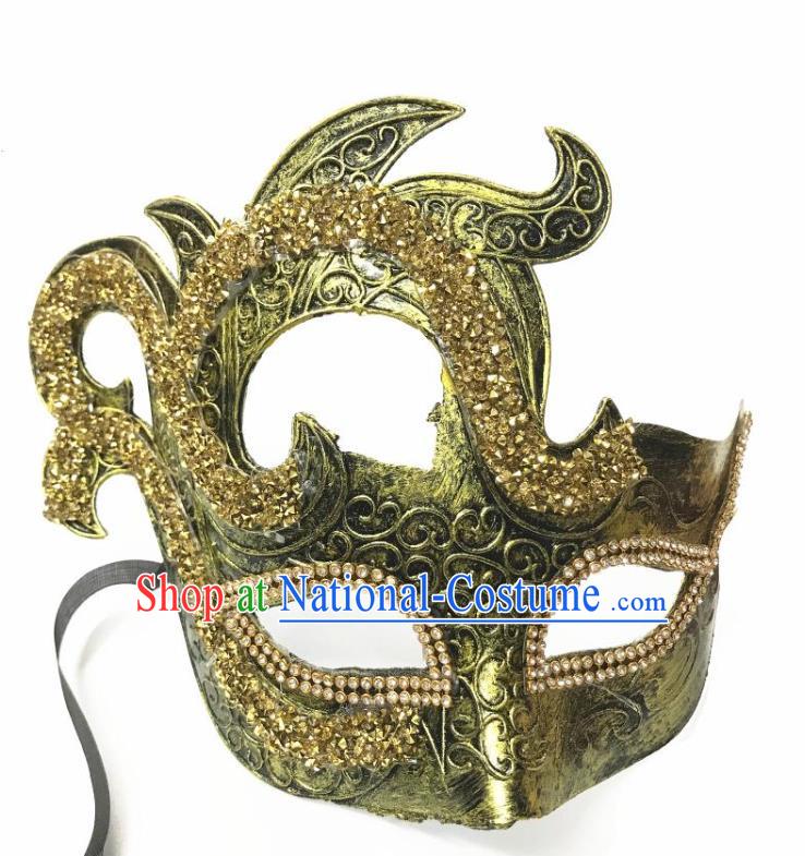 Handmade Baroque Headpiece Brazil Carnival Golden Mask Halloween Cosplay Face Mask Costume Party Blinder