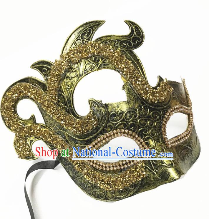 Handmade Baroque Headpiece Brazil Carnival Golden Mask Halloween Cosplay Face Mask Costume Party Blinder