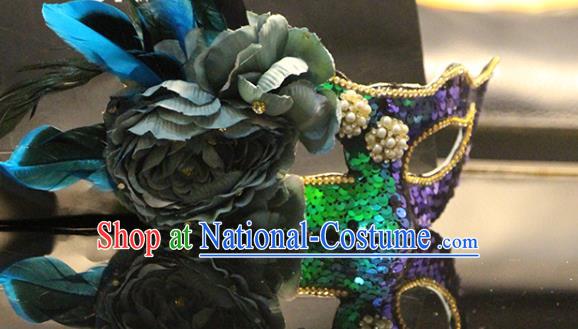 Handmade Costume Party Sequins Blinder Baroque Princess Headpiece Brazil Carnival Mask Halloween Cosplay Feather Face Mask