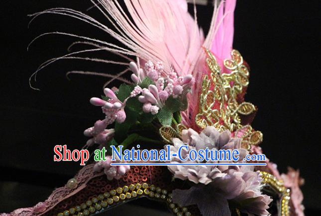 Handmade Brazil Carnival Pink Feather Mask Halloween Cosplay Tassel Face Mask Costume Party Red Sequins Blinder Baroque Princess Headpiece