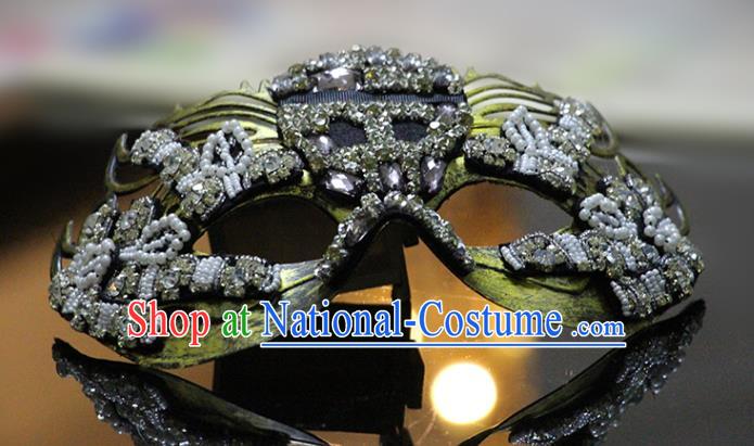 Handmade Brazil Carnival Metal Mask Halloween Cosplay Face Mask Costume Party Crystal Beads Blinder Baroque Princess Headpiece