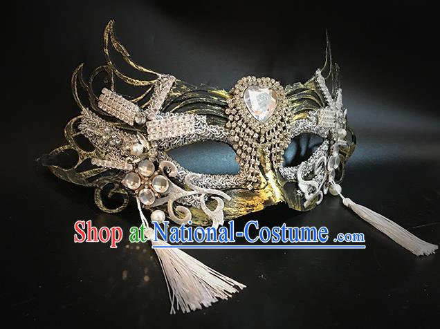 Handmade Baroque Princess Headpiece Brazil Carnival Metal Mask Halloween Cosplay Face Mask Costume Party Crystal Blinder