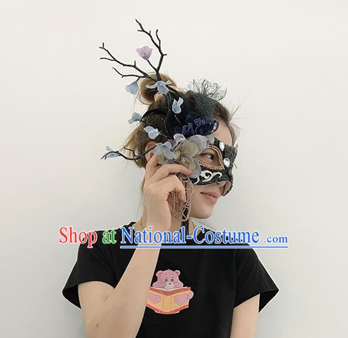 Handmade Halloween Cosplay Black Face Mask Costume Party Blinder Baroque Princess Headpiece Brazil Carnival Branch Mask