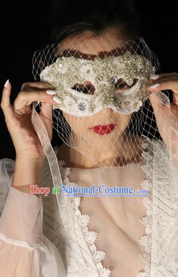 Handmade Halloween Cosplay Sequins Face Mask Costume Party Gothic Headpiece Brazil Carnival White Mask