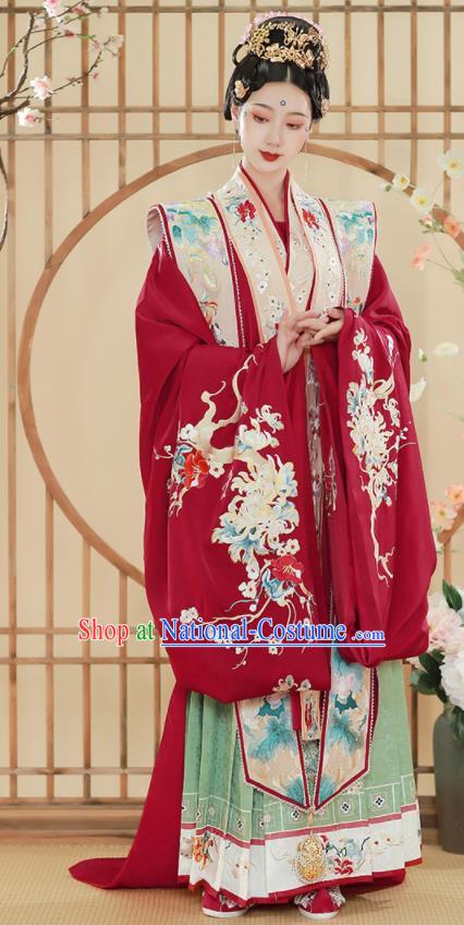 China Traditional Song Dynasty Empress Wedding Historical Clothing Ancient Court Bride Embroidered Hanfu Dress Garments Full Set