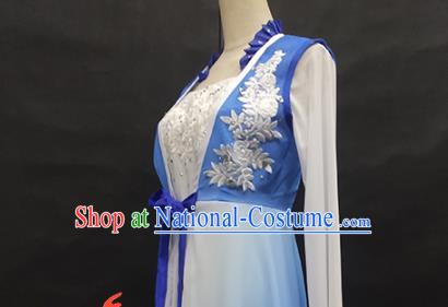 Top Chinese Classical Dance Blue Dress Woman Solo Dance Garment Costume Traditional Umbrella Dance Clothing