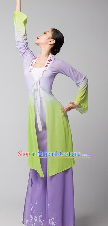 Top Chinese Traditional Stage Performance Clothing Classical Dance Lilac Dress Woman Group Fan Dance Garment Costume