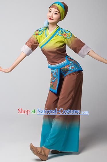 China Jiaozhou Yangko Group Dance Brown Uniforms Fan Dance Performance Garment Costume Folk Dance Clothing