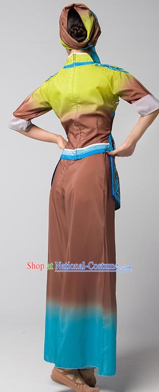 China Jiaozhou Yangko Group Dance Brown Uniforms Fan Dance Performance Garment Costume Folk Dance Clothing