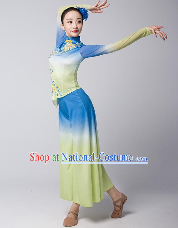 China Folk Dance Clothing Jiaozhou Yangko Group Dance Uniforms Fan Dance Performance Garment Costume