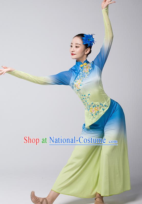 China Folk Dance Clothing Jiaozhou Yangko Group Dance Uniforms Fan Dance Performance Garment Costume