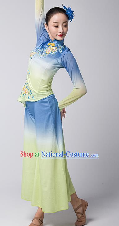 China Folk Dance Clothing Jiaozhou Yangko Group Dance Uniforms Fan Dance Performance Garment Costume