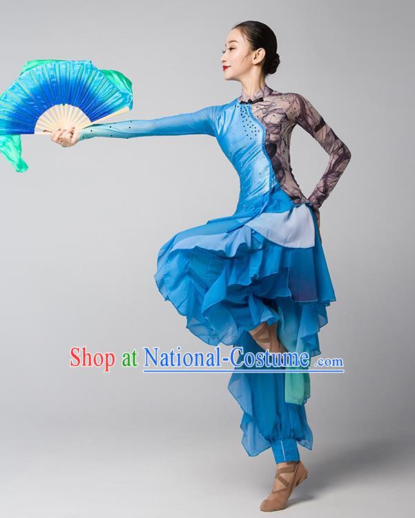 China Fan Dance Group Dance Garment Costume Folk Dance Clothing Jiaozhou Yangko Performance Blue Uniforms