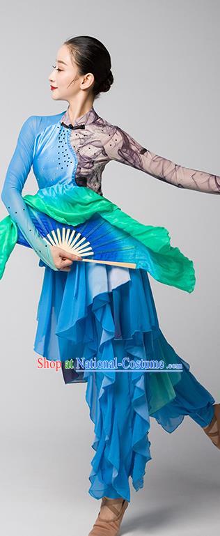 China Fan Dance Group Dance Garment Costume Folk Dance Clothing Jiaozhou Yangko Performance Blue Uniforms