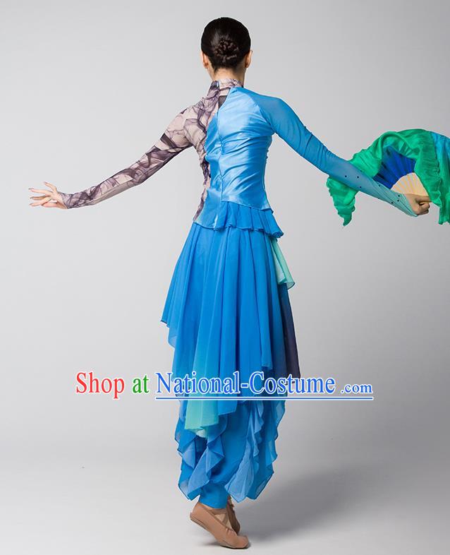 China Fan Dance Group Dance Garment Costume Folk Dance Clothing Jiaozhou Yangko Performance Blue Uniforms