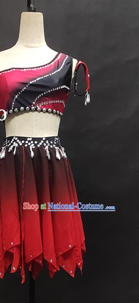 China Minority Folk Dance Rosy Dress Wa Nationality Dance Clothing Xiangxi Ethnic Stage Performance Garments