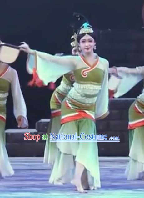 Top Chinese Woman Group Dance Garment Costume Traditional Stage Performance Cai Wei Clothing Classical Dance Green Dress