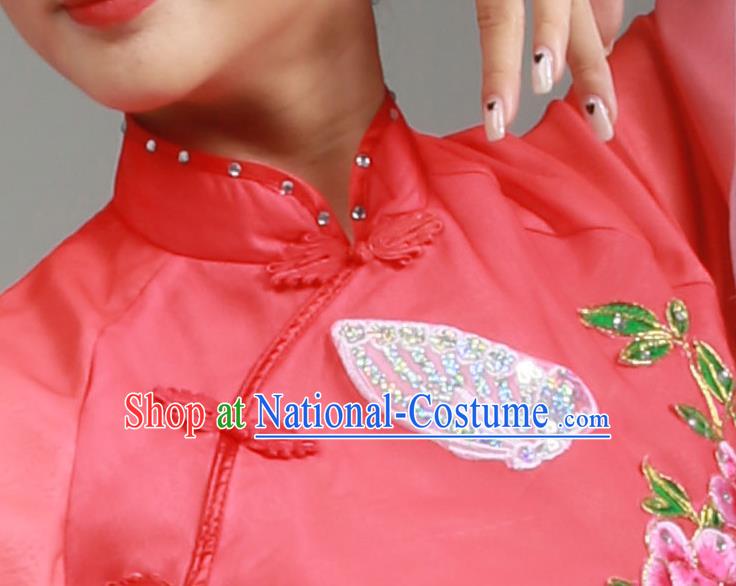 China Jiaozhou Yangko Performance Red Uniforms Fan Dance Group Dance Garment Costume Folk Dance Clothing